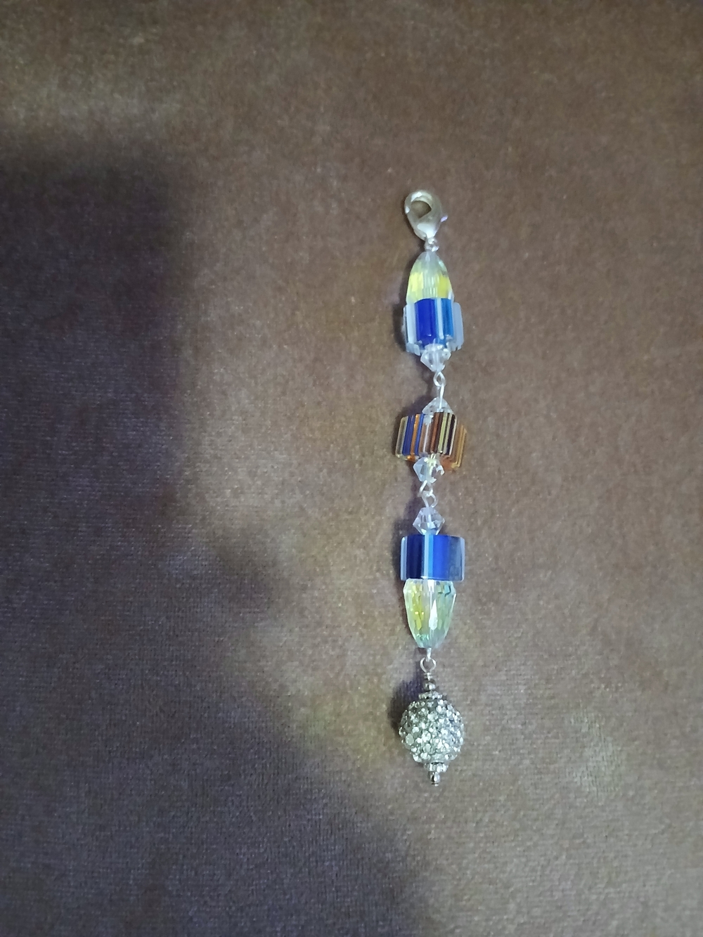 Crystal Beaded Purse Charm - Blue, Yellow & Silver